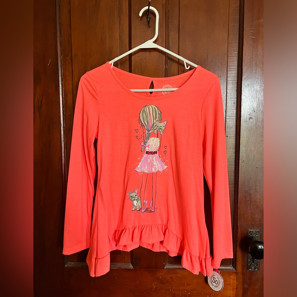 SO Girls Long-sleeve Peplum Puppy Dog Shirt
